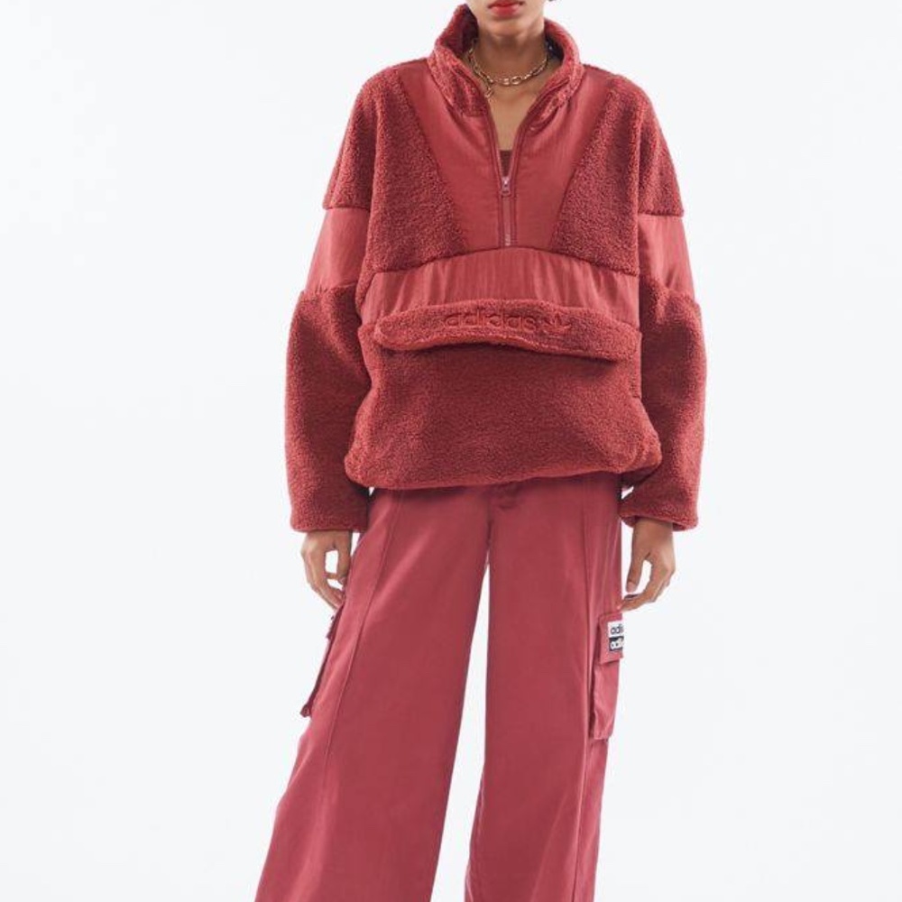 Adidas Sherpa Half Zip Up Teddy Pullover Fleece